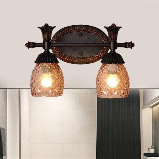 Black Metal Wall Mount Vanity Light: Clear Prismatic Glass Dome Traditional Style 2/3-Light Bathroom