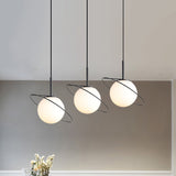 Opal Glass Planet Pendant: Postmodern Matte Black Multi-Light Hanging Lamp Kit For Dining Table 3