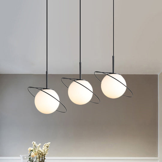 Opal Glass Planet Pendant: Postmodern Matte Black Multi-Light Hanging Lamp Kit For Dining Table 3