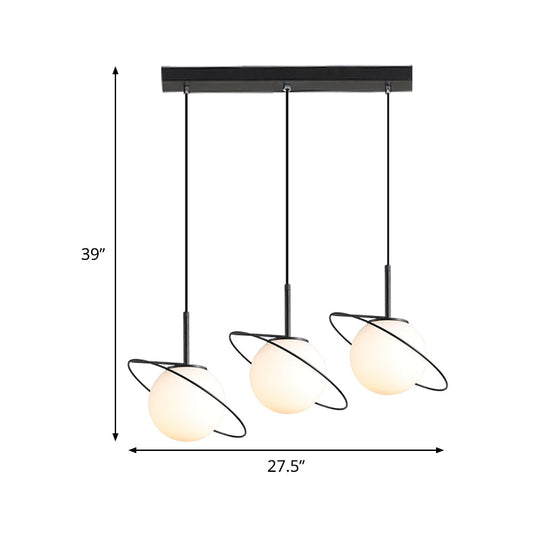 Opal Glass Planet Pendant: Postmodern Matte Black Multi-Light Hanging Lamp Kit For Dining Table 3