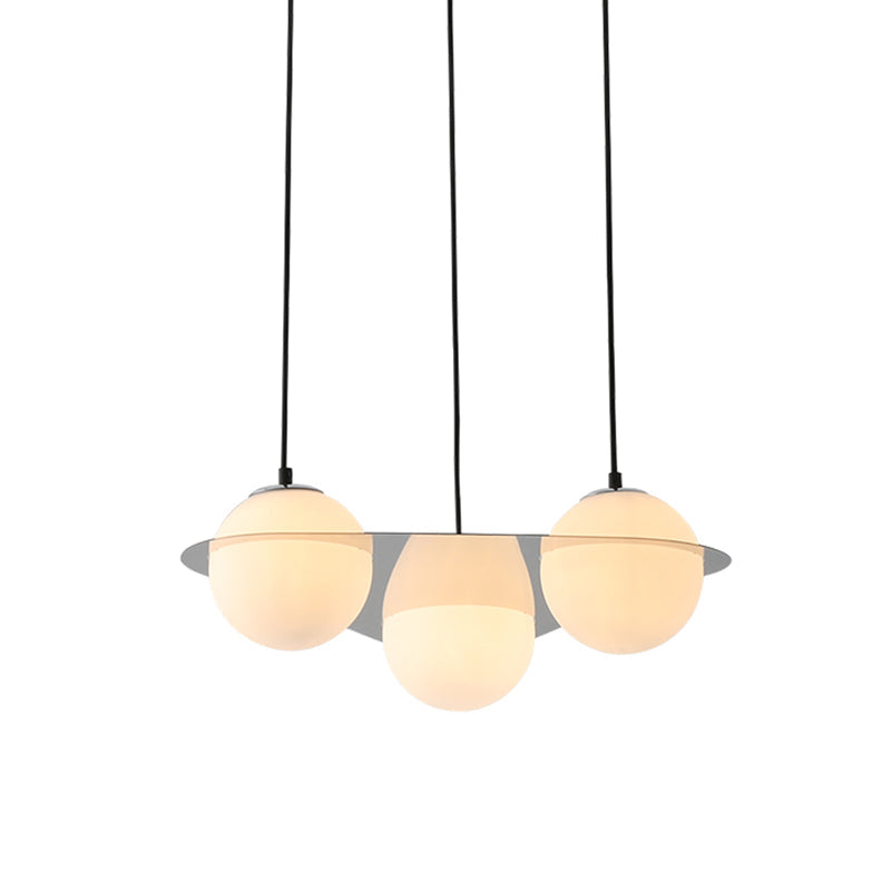 Modern White Glass Globe Cluster Pendant Light - 3-Lights Living Room Ceiling Fixture With Mirror