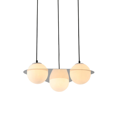 Modern White Glass Globe Cluster Pendant Light - 3-Lights Living Room Ceiling Fixture With Mirror