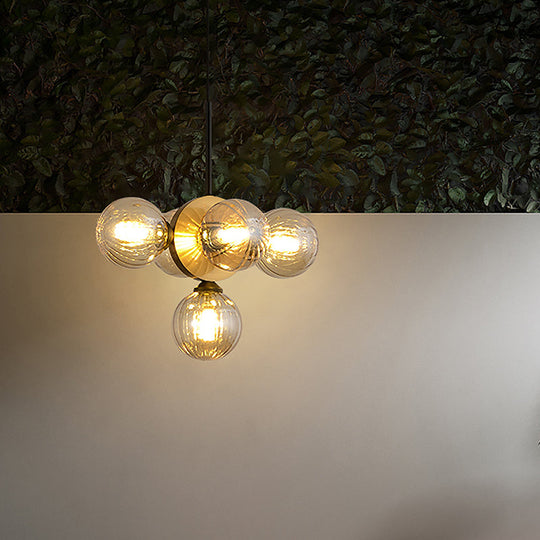 Mid Century White/Amber Glass Chandelier Pendant - Orbs Restaurant Ceiling Lamp 5 Lights Burst