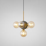 Mid Century White/Amber Glass Chandelier Pendant - Orbs Restaurant Ceiling Lamp 5 Lights Burst