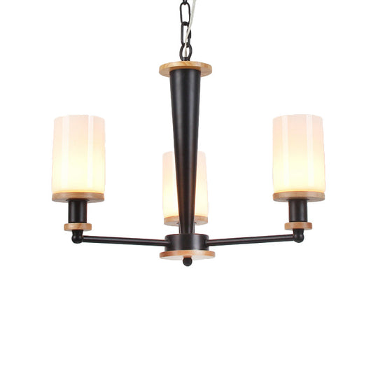 Mid-Century Opal Frosted Glass Chandelier - 3-Light Pendant Ceiling Light In Black