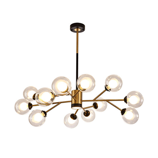Stylish Orb Clear Glass Chandelier - Modern 12-Bulb Black-Gold Pendant Lamp