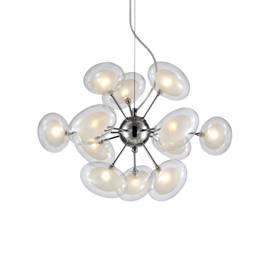 Modernist Burst Chandelier - Dual Oblate Glass 12-Light Chrome Suspension Lighting