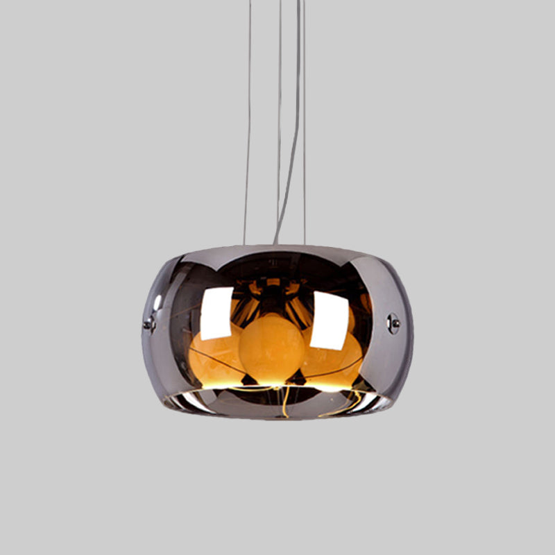 Lustre de salle à manger contemporain en chrome avec abat-jour en verre miroir à tambour - Suspension à 3 ampoules