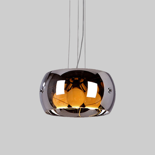 Lustre de salle à manger contemporain en chrome avec abat-jour en verre miroir à tambour - Suspension à 3 ampoules