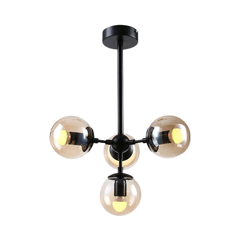 Amber Glass Hanging Pendant Light: Modern Chandelier For Restaurants (4 Heads)