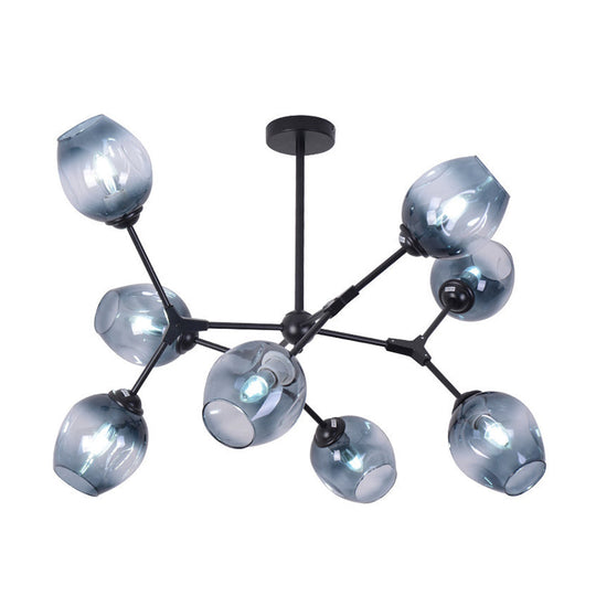 Modern Gradient Blue Glass 8 - Head Semi Flush Mount Ceiling Chandelier For Living Room
