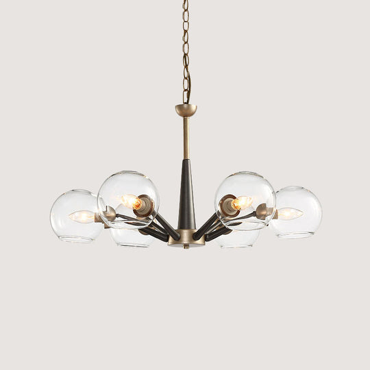 Retro Dome Shade Hanging Chandelier With Burst Design - 6-Light Lounge Pendant
