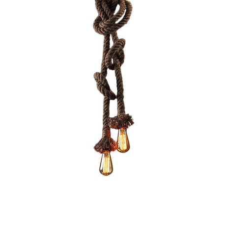 Vintage Style Rope Pendant Light With Open Bulbs - Brown 2 Heads Ideal For Bars