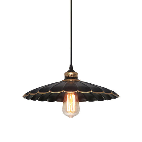 Vintage Industrial Black Metal Pendant Ceiling Light - Scalloped Hanging Style For Restaurant 1