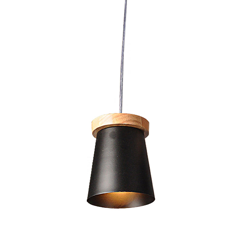 Black Industrial Loft Kitchen Pendant Ceiling Light - Metal & Wood Finish