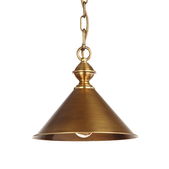 Vintage Suspension Pendant Light With Metallic Brass/Gold Finish - 7’/8.5’ Conical Shade 1-Light