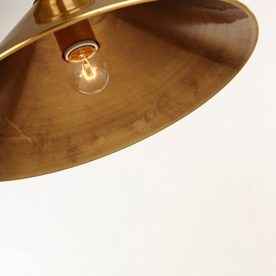 Vintage Brass/Gold Pendant Light With Conical Shade And 1 Bulb
