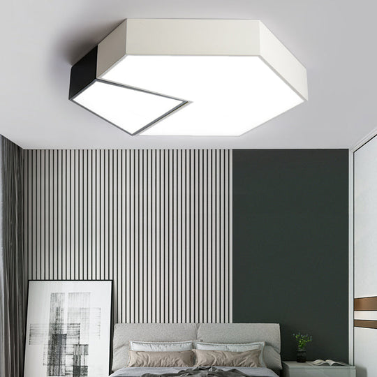 Modern Black And White Hexagon Ceiling Light Acrylic Shade Mount Fixture 11’/15’/19’ Dia -