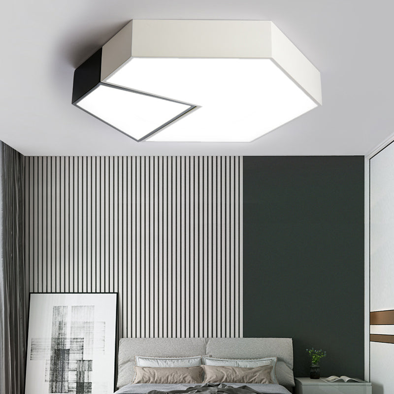 Modern Black And White Hexagon Ceiling Light Acrylic Shade Mount Fixture 11/15/19 Dia - Perfect For