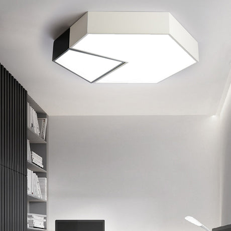 Modern Black And White Hexagon Ceiling Light Acrylic Shade Mount Fixture 11/15/19 Dia - Perfect For