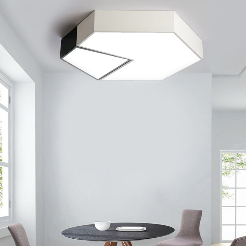 Modern Black And White Hexagon Ceiling Light Acrylic Shade Mount Fixture 11/15/19 Dia - Perfect For