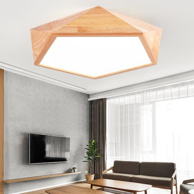 Modern Wooden Geometric Led Flush Mount Ceiling Lamp 15/19 Wide
