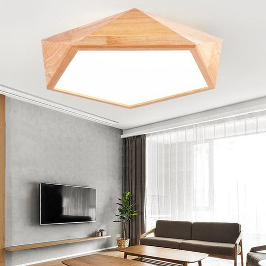 Modern Wooden Geometric Led Flush Mount Ceiling Lamp 15/19 Wide