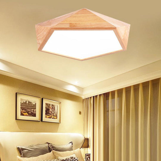 Modern Wooden Geometric Led Flush Mount Ceiling Lamp 15’/19’ Wide