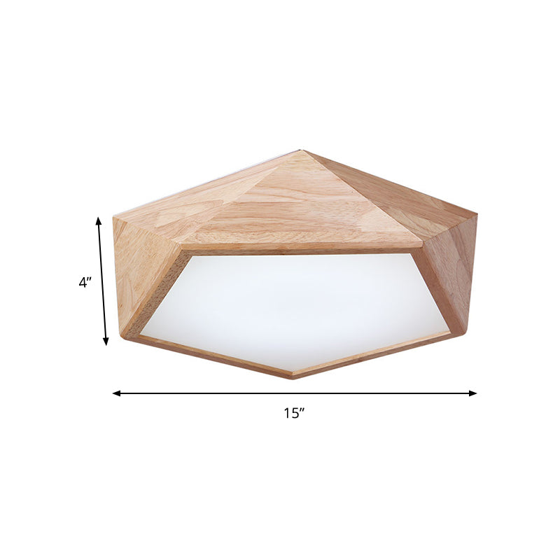 Modern Wooden Geometric Led Flush Mount Ceiling Lamp 15/19 Wide