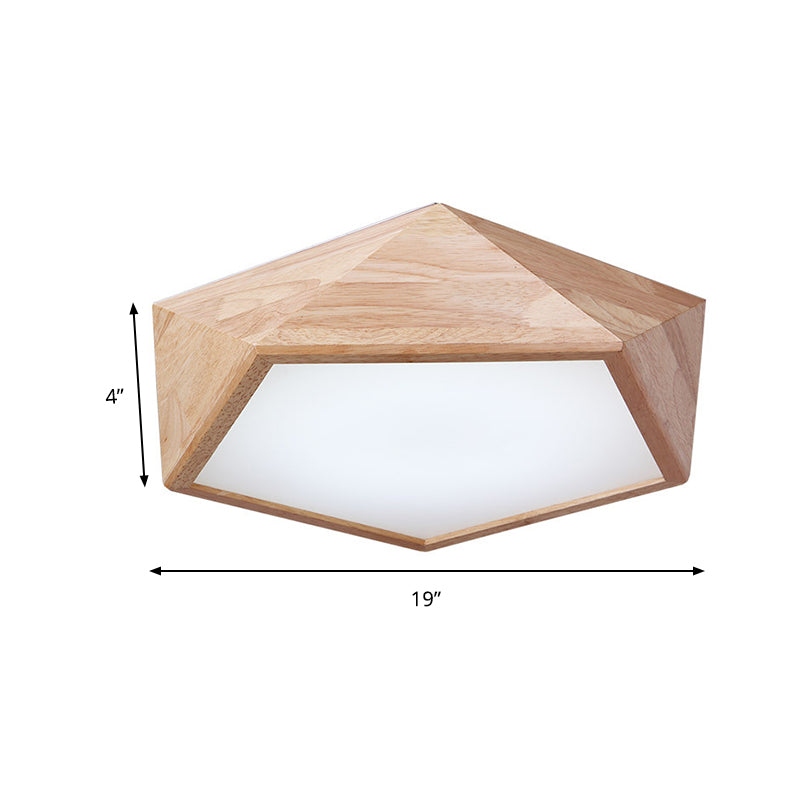 Modern Wooden Geometric Led Flush Mount Ceiling Lamp 15’/19’ Wide