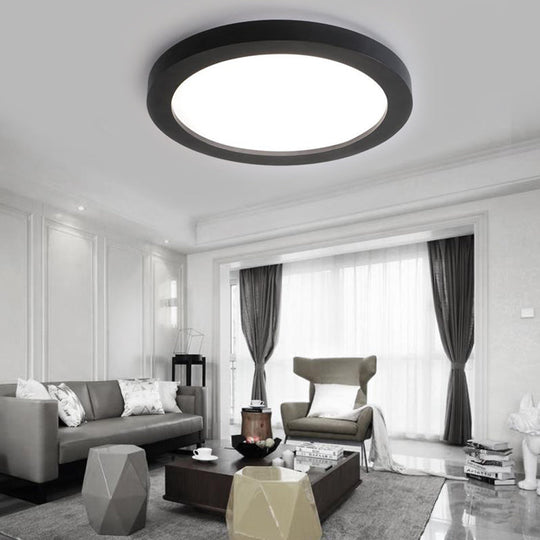 Minimalistic Led Black Flush Mount Ceiling Light Fixture - Plate Metal Recessed Diffuser 14/18/21.5