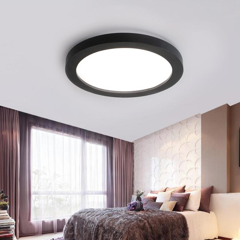 Minimalistic Led Black Flush Mount Ceiling Light Fixture - Plate Metal Recessed Diffuser 14/18/21.5