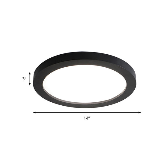 Minimalistic Led Black Flush Mount Ceiling Light Fixture - Plate Metal Recessed Diffuser
