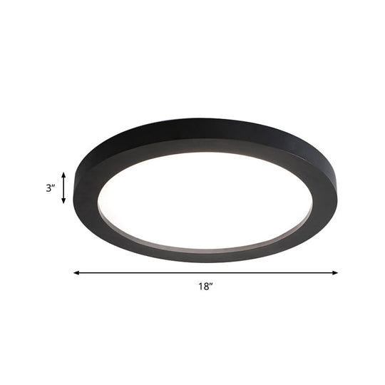 Minimalistic Led Black Flush Mount Ceiling Light Fixture - Plate Metal Recessed Diffuser