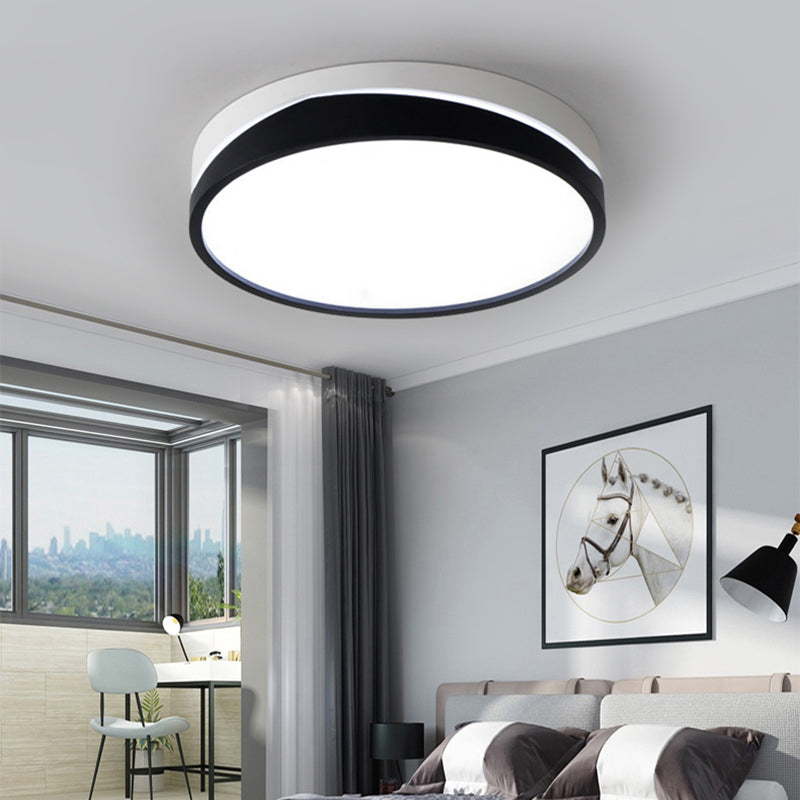 Nordic Drum Ceiling Mounted Led Flush Mount Light 16/19.5 Dia With Acrylic Diffuser - Black/White