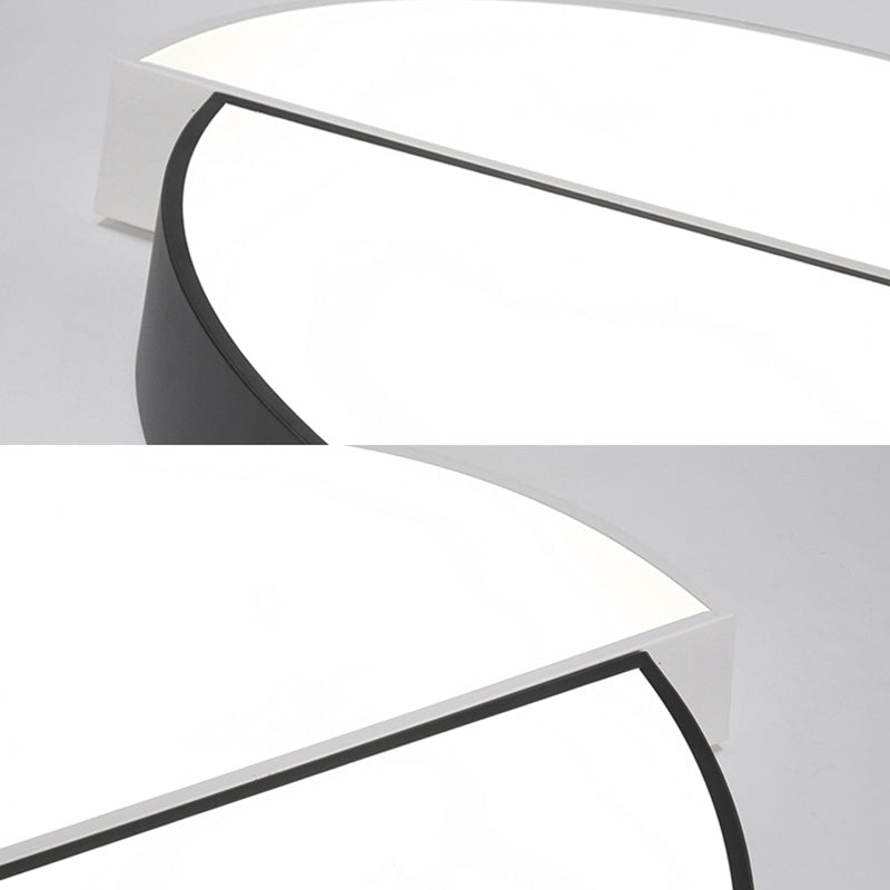 Modern Nordic 2 - Semicircular Ceiling Light - Integrated Led Flush Mount In Black & White Acrylic