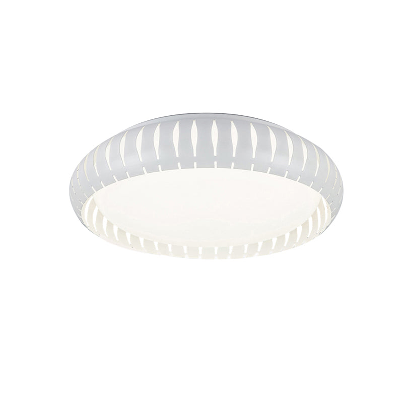 Simple Metal Led Ceiling Flush Mount Light White/Black With Hollow Shade For Living Room