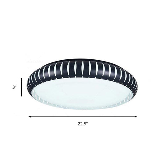 Simple Metal Led Ceiling Flush Mount Light White/Black With Hollow Shade For Living Room 18.5/22.5
