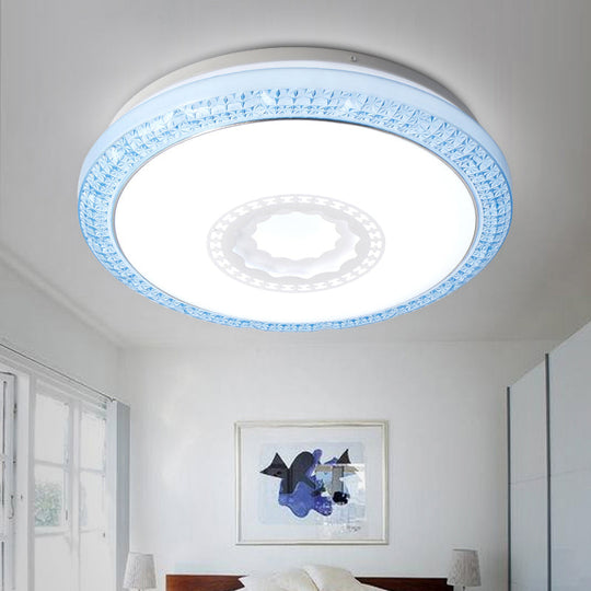 Contemporary Led Drum Flush Mount Lamp - Acrylic Diffuser In White/Pink/Blue Ideal For Bedroom