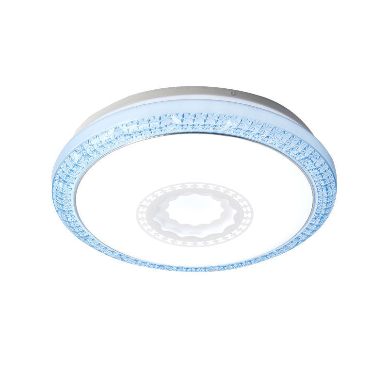 Contemporary Led Drum Flush Mount Lamp - Acrylic Diffuser In White/Pink/Blue Ideal For Bedroom