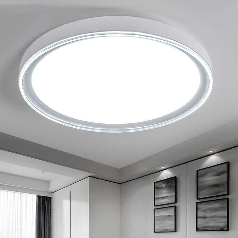 16/19.5 Nordic Metal Round Flush Light With Acrylic Shade - White/Pink/Yellow Led Ceiling Fixture