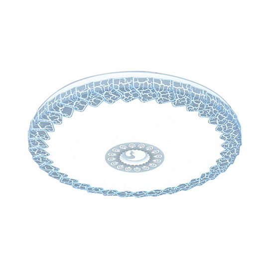 Modern Led Flush Mount Ceiling Light With Acrylic Shade In White/Blue/Gold Crackle Finish - Bedroom