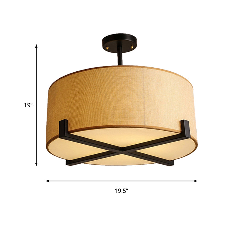 Minimalist Fabric Drum Ceiling Light - 5-Light Beige Flush Mount Lamp Dia 16’/19.5’/23.5