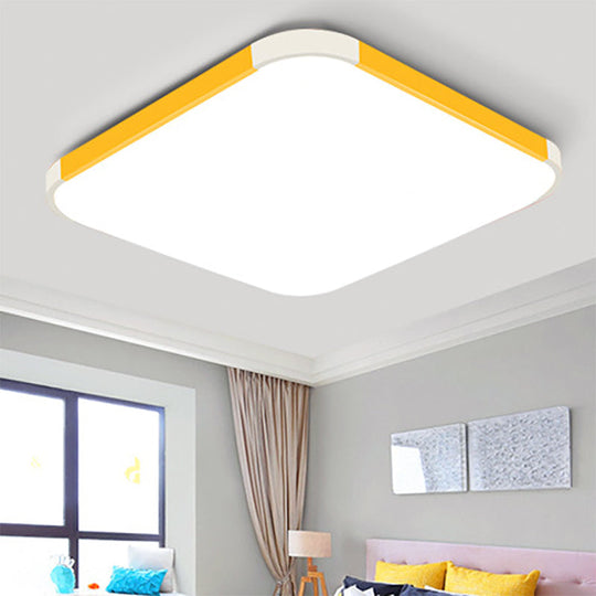 Geometric Led Flush Mount Lamp In Macaron Colors - 12’/15’/17’ Wide Yellow / 12’ Warm