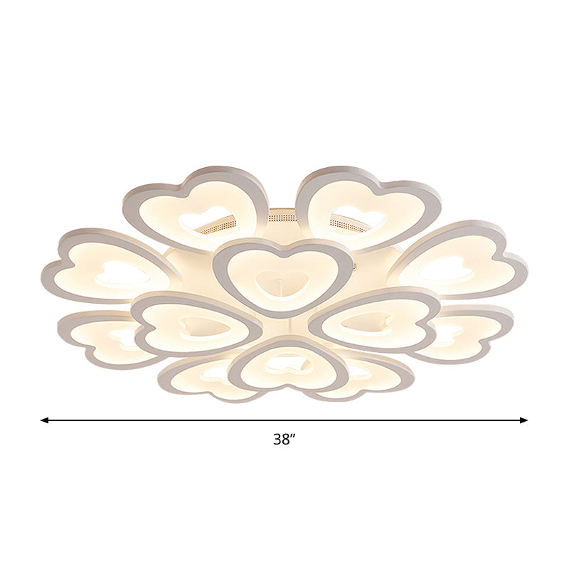 Heart Acrylic Shade Flush Mount Light For Bedroom - White Ceiling Lamp In Warm/White/Natural