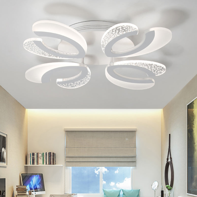 Contemporary Clear And White V - Shaped Flush Mount Led Light Fixture - Acrylic Ceiling With 4/6/9
