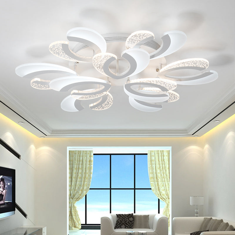 Contemporary Clear And White V - Shaped Flush Mount Led Light Fixture - Acrylic Ceiling With 4/6/9