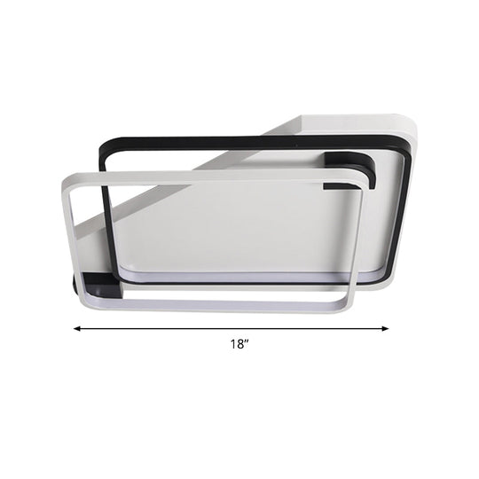 Modern Led Black/White Acrylic Rectangular Ceiling Light - 18/22/27.5 Wide Warm/White Flushmount