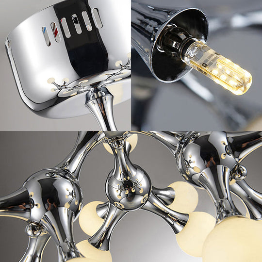 Nordic Metal 15 Bulb Silver Ceiling Mount Chandelier: Semi Flush Light For Living Room