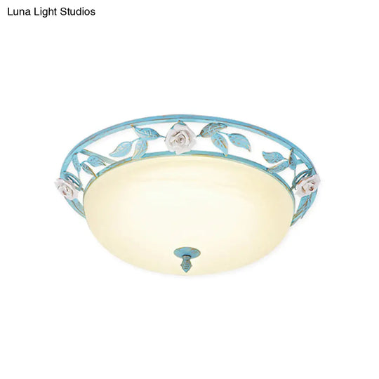 15/19 Korean Flower Metal Bowl Ceiling Light - 1 Head Flush Mount Fixture In Pink/Blue/Green